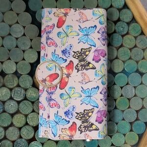Butterfly Print Wallet Phone Case - Pink